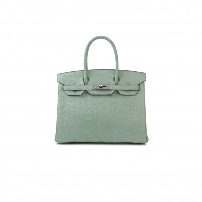 HERMÈS MASTER BIRKIN 30 CROCODILE LEATHER MINT GREEN SILVER BUCKLE H041354CK05 (30*22*15cm)